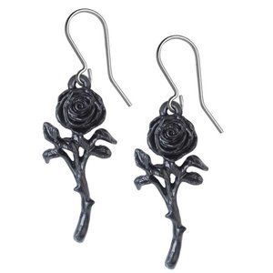 Alchemy Gothic Romantic Black Rose Hook Dangling Earrings NWT